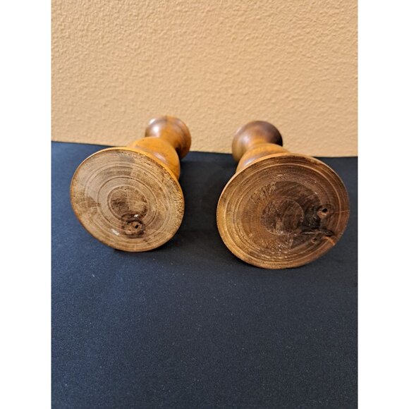 Vintage Hand-Turned Wooden Candlestick Holders - Picture 5 of 7
